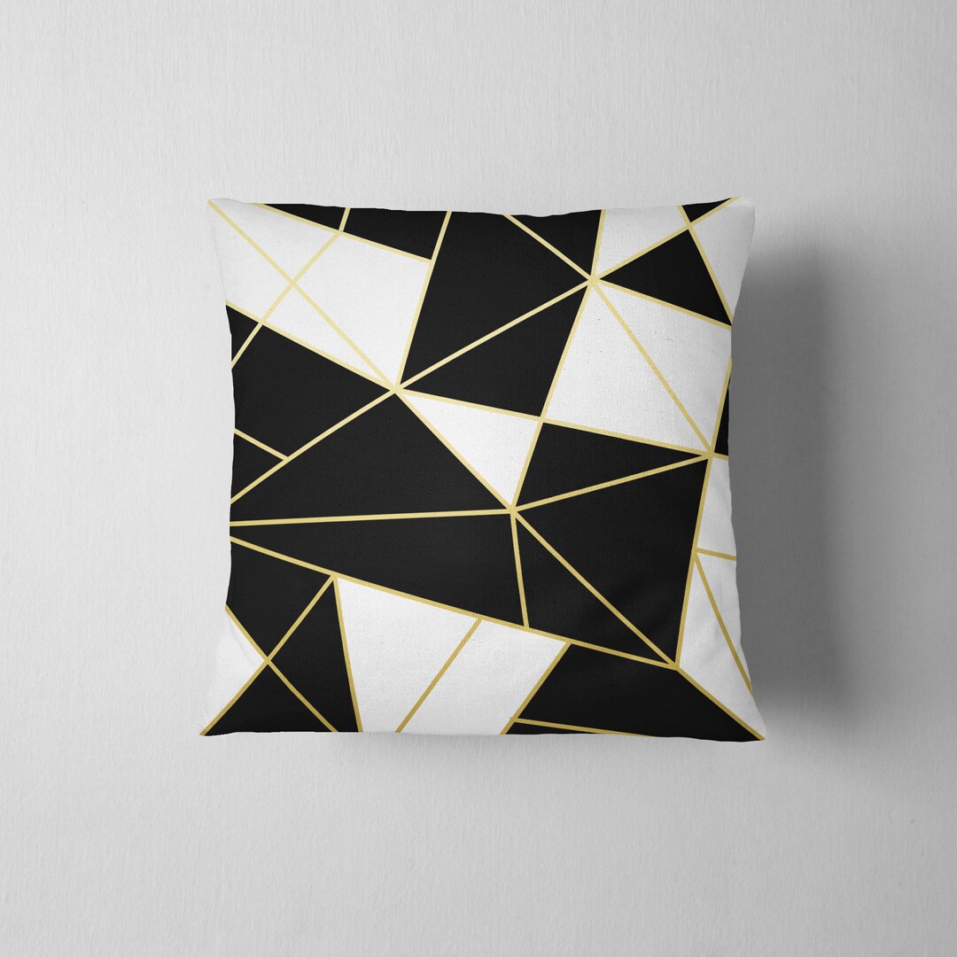 Black Geometric Pillow Cover With Triangle Etsy