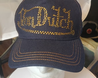 VonDutch Denim Rhinestone Trucker Hat