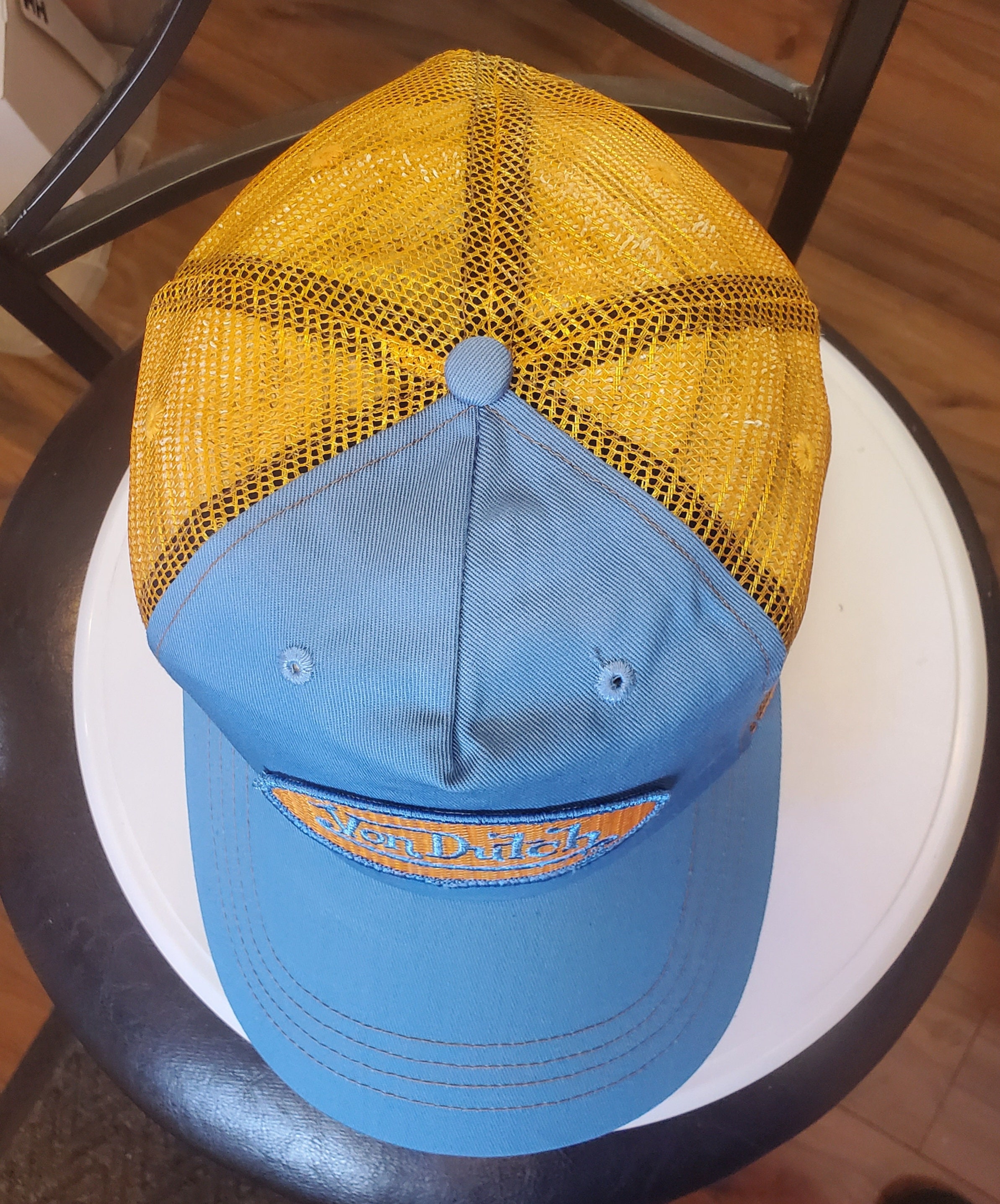 Von Dutch blue and yellow chenille trucker hat Denim Lowrider Strapback Hat- Blue & Yellow | Von Dutch main image 4