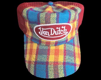 VonDutch Flannel Fluzzy Trucker Hat with red mesh