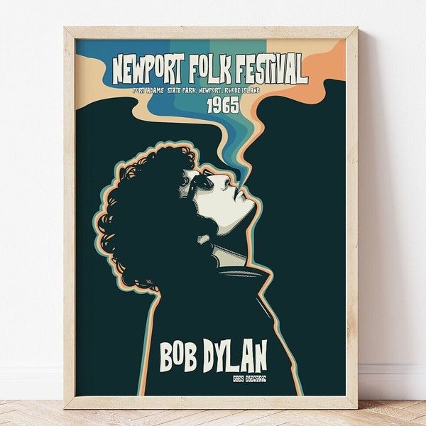 Newport Folk Festival Poster, Bob Dylan Print, Bob Dylan Poster, Bob Dylan Art, Bob Dylan Portrait, Psychedelic Rock Poster, 60's Gig Poster