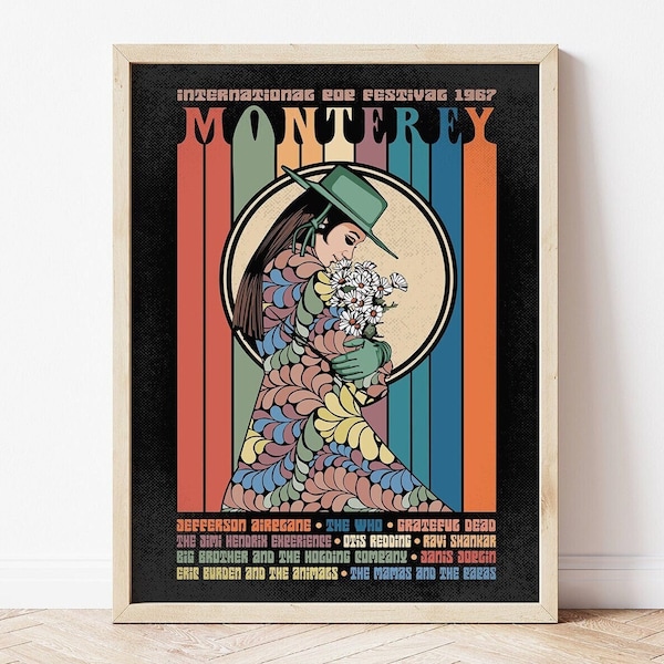 Monterey International Pop Festival Poster, Monterey Art Print, Hippie Wall Art, Boho Art Print, Music Print, Concert Poster, Vintage Art