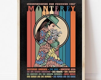 Monterey International Pop Festival Poster, Monterey Art Print, Hippie Wall Art, Boho Art Print, Music Print, Concert Poster, Vintage Art