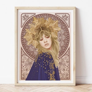 Stevie Nicks Art Print, Stevie Nicks Poster, Stevie Nicks Portrait, Stevie Nicks Mucha Wall Art, Vintage Alphonse Mucha, Boho Wall Art
