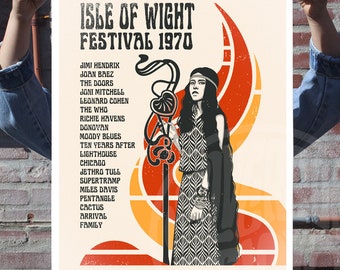 Isle of Wight Festival Poster 1970 - Art Deco - Music - Illustration - Art Print - Hippie