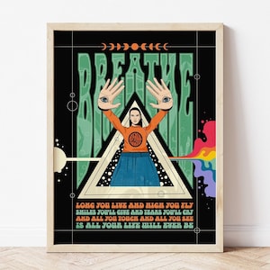 Affiche des paroles de Breathe, impression d'art psychédélique, Pink Floyd, affiche, impression de Pink Floyd, affiche de rock psychédélique, affiche de concert, impression d'art de musique