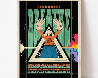 Breathe Lyrics Poster, Psychedelic Art Print, Pink Floyd, Poster, Pink Floyd Print, Psychedelic rock poster, Concert poster, Music Art Print