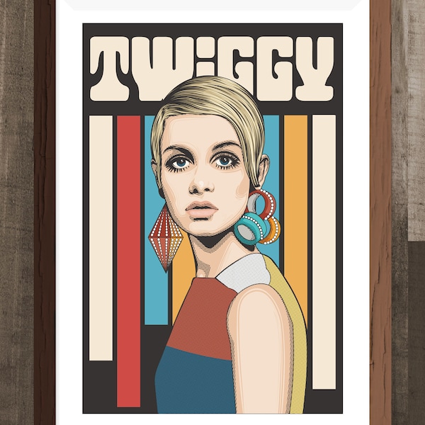Twiggy Portrait, Twiggy Art Print, Twiggy Poster, Retro Wall Art, Mod Artwork, 60s Home Decor, Vintage Portrait Art, Fashion Illustration