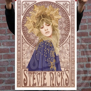 Impressão artística de Stevie Nicks, pôster de Stevie Nicks, presente de Stevie Nicks, arte de parede de Stevie Nicks Mucha, decoração vintage, Alphonse Mucha, arte de parede Boho