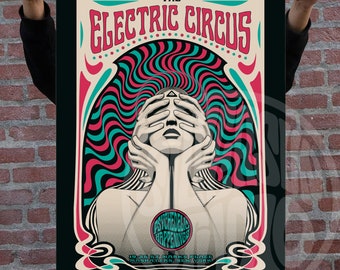 The Electric Circus Poster, psychedelische Kunst, psychedelische Musik Poster, Konzert Poster, Gig Poster, Lebendige Wandkunst, Trippy Kunst, Hippie Kunst