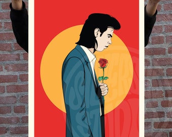 Impresión de arte de Nick Cave, cartel de Nick Cave y The Bad Seeds, cartel de música retro, arte de pared colorido, impresión de arte vibrante, arte moderno, cartel de música