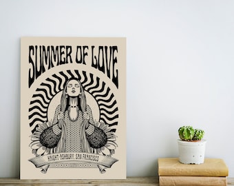 Summer of Love Poster, Hippie Art, Hippie Art Print, Vintage Wall