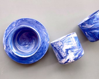 Set di tazzine da caffè espresso in ceramica fatte a mano: tazzine da tè con motivo a spirale blu da 100 ml