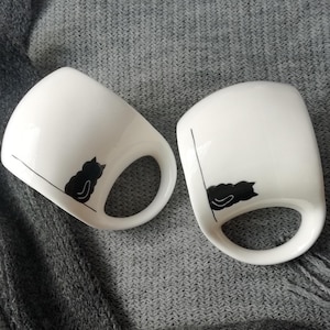 猫のコーヒーカップセット、エスプレッソコーヒーカップ、猫好きへのギフト、黒猫の陶器カップ、猫ママへのギフト、猫好きカップ、猫好きのカップ、陶器カップセット