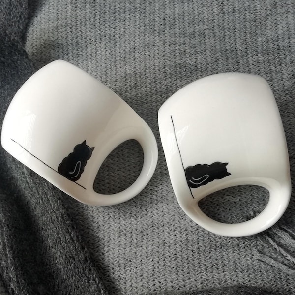 Taza de espresso con diseño de gato negro (100 ml): Un regalo único para amantes de los gatos.