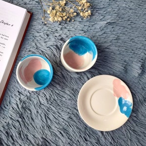 Handmade Ceramic Espresso Cup Set: Abstract Art, Boho Decor