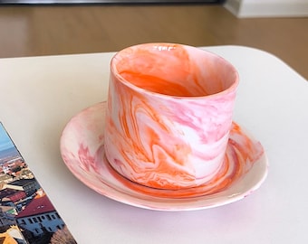 Handmade Ceramic Espresso Cup Set: Colorful Unique Pottery Tea Cups (3.5oz)