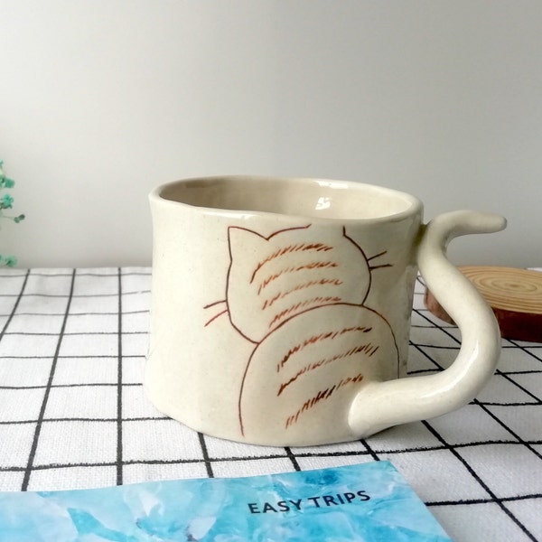 Handmade Ceramic Cat Espresso Cup: Cat Lover Gift For Her (5oz)