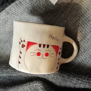 Pottery Coffee Mug, Personalized Coffee Mug, Cat Coffee Mug, Lucky Cat Mug, Pottery Mug, Cute Cat Mug, Unique Mug, Funny Pottery Mug, Mug