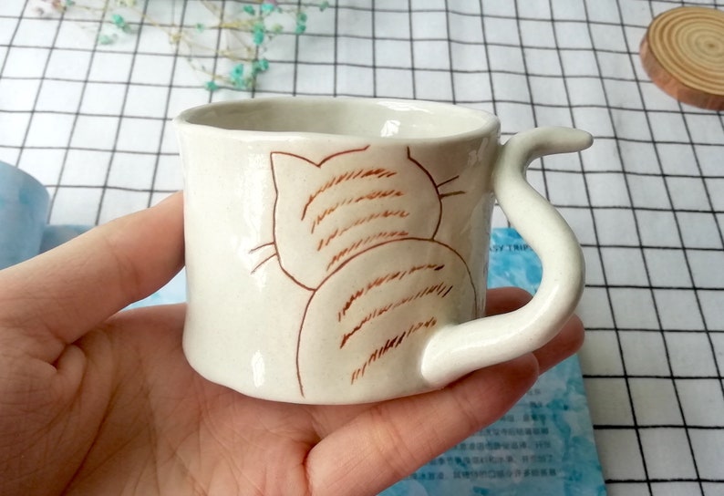 3.5oz Cat Espresso Cup, Cat Coffee Mug, Custom Cat Mom Mug, Cat Memorial Gift, Cat Lover Gift, Ceramic Cat Art, Handmade Cat Decor For Her image 3