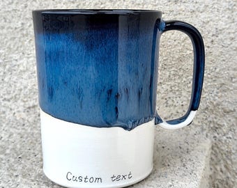 Personalized Ceramic Coffee Mug: Blue Glaze Handmade Ceramic Cup (12oz)
