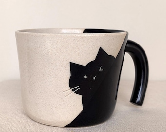 Black Cat Mom Latte Mug 8oz, Handmade Minimalist Cat Lover Gift