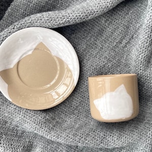 3.5oz Espresso Cups With Saucer, Ceramic Cat Cups Set, Cat Lover Gift For Cat Mom Cup, Handmade Kitty Ceramic Espresso Cups, Pottery Cups