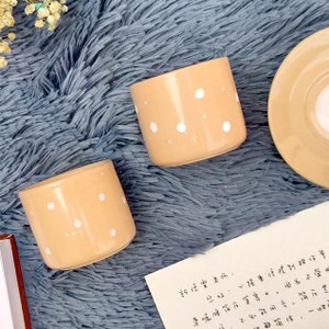 3.5oz Handmade Pottery Espresso Cups Set With Saucer, Ceramic Tea Cups, Unique Personalized Housewarming Gifts For Coffee Lover