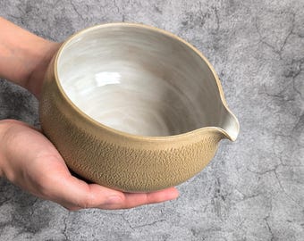 Wabi-sabi Handmade Matcha Bowl, White Glaze Ceramic Chawan, Unique Stoneware Tea Bowl
