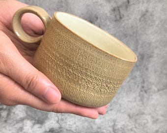 Wabi-Sabi Stoneware Latte Cup 8oz, Handmade Ceramic Coffee Mug, Rustic Clay White Glaze