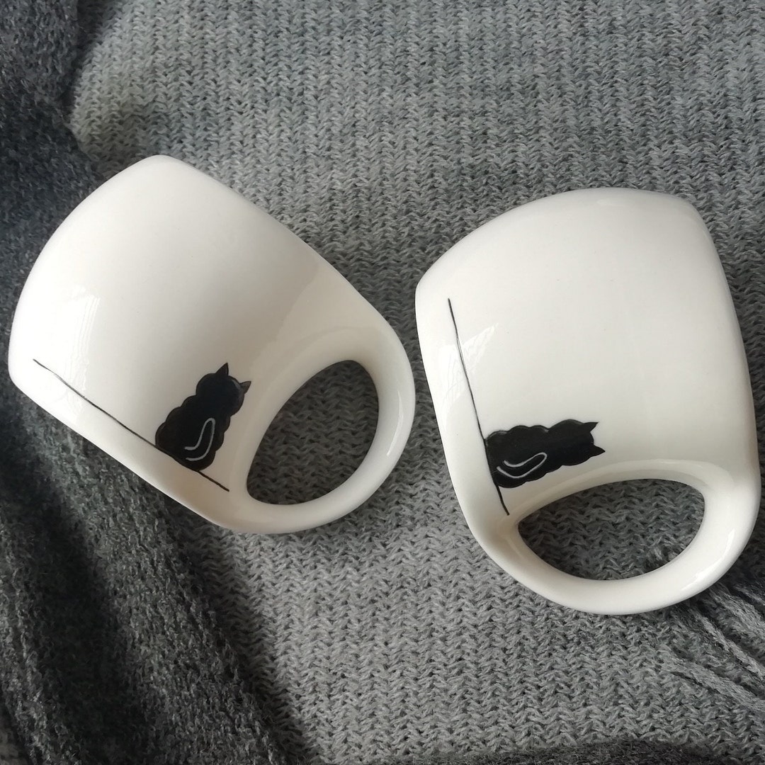 Cat Coffee Cups Set, Espresso Coffee Cup, Cat Lover Gift, Black Cat ...