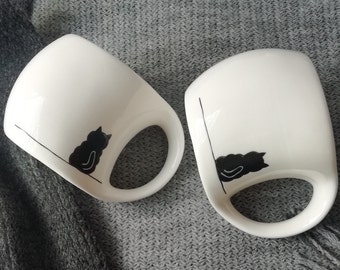 Cat Coffee Cups Set, Espresso Coffee Cup, Cat Lover Gift, Black Cat Pottery Cup, Cat Mom Gift, Cat Lover Cup, Cat Lady Cup, Ceramic Cups Set