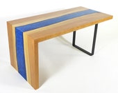 Live Edge Cherry quot Waterfall quot Coffee Table Colored Epoxy Resin Inlay Handmade Living Room Furniture Rustic Table, Modern Coffee Table