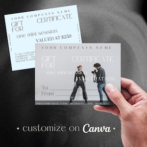 Photography Gift Certificate Template for Canva, E Certificate, Templates for Facebook, Photography Marketing