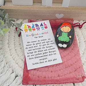 Painted stones lucky gnome with gift card in organza bag lucky charm lucky stones souvenir gift lucky charm decorative stones 479