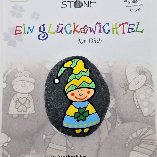 Glückswichtelca. 4cm auf Geschenkkarte in Folie verpackt, versch. Varianten, bemalte Steine, Glücksstein, Mitbringsel, Wichtelgeschenk