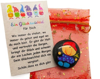 Glückswichtel Glücksstein ca.4 cm mit Geschenkkarte im Säckchen Glücksbringer bemalte Steine Dankeschön Geschenk Geburtstag Tischdeko 478