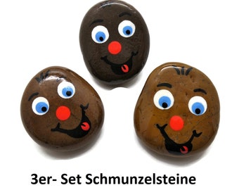 Geschenkset Schmunzelstein mit Spruchkarte & Säckchen, Glücksbringer Handschmeichler Stein, Dankeschön Geschenk, Trostspender ELA 3 - 4 cm