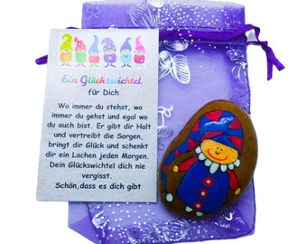 Glückswichtel ca. 4 - 5 cm mit Geschenkkarte im Säckchen, Glücksbringer, Glückssteine gute Besserung Geschenke Kindergeburtstag 405