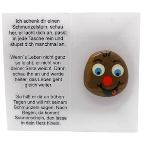 Schmunzelstein ca. 3-4 cm auf Klappkarte mit dem Schmunzelstein Spruch Hand bemalte Glückssteine Mitbringsel Glücksbringer Geschenk ELA