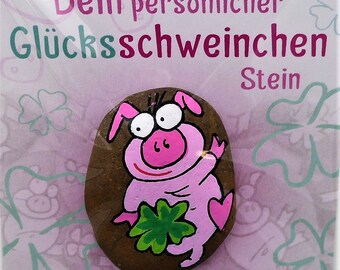 Lucky charm lucky pig approx. 4-5 cm on card souvenir, New Year&#39;s Eve Secret Santa gift painted stones gift idea New Year&#39;s Eve