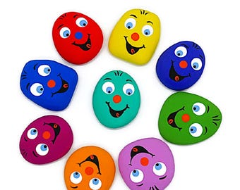 Smiley stones birthday gift lucky charm individually or in a set of 9 hand flatterers with gift card in an organza bag BEN