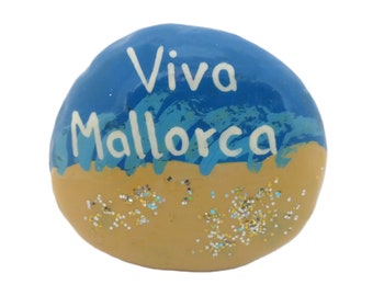 Gelukssteen Mallorca souvenir ca. 5 cm - geluksbrenger gelabeld met Viva Mallorca - vakantiesouvenir van je favoriete eiland