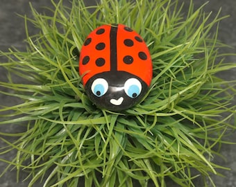 Lucky charm ladybug lucky beetle hand painted table decoration birthday gift painted stones lucky stone gift idea 1015