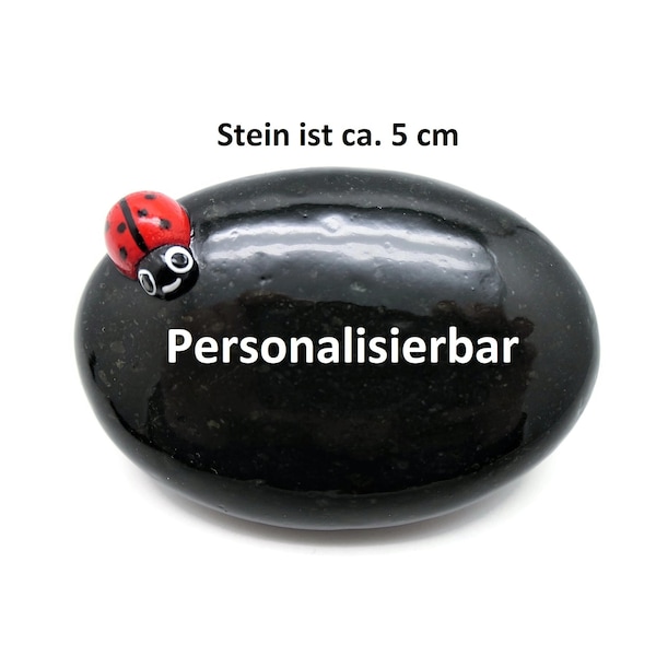 Kleiner Glücksstein mit Glückskäfer ca. 5 cm - Glücksbringer mit Wunschtext personalisierbar - tolles Mitbringsel für den Geburtstag - 1021