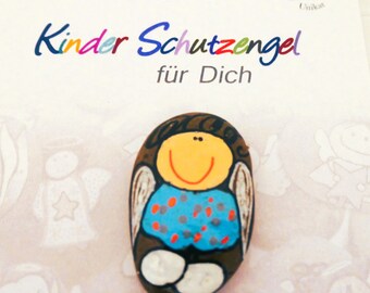 Kinderbeschermengel ca. 4 cm met cadeaukaart in folie diverse varianten selecteerbare gelukssteen geluksbrenger beschilderde stenen cadeau geluk