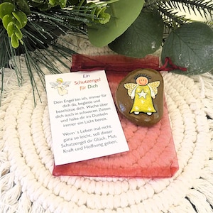 Schutzengel Glücksbringer Stein ca 4-5 cm mit Geschenkkarte im Organza Säckchen Glücksstein, bemalte Steine Geburtstag Mitbringsel Geschenk