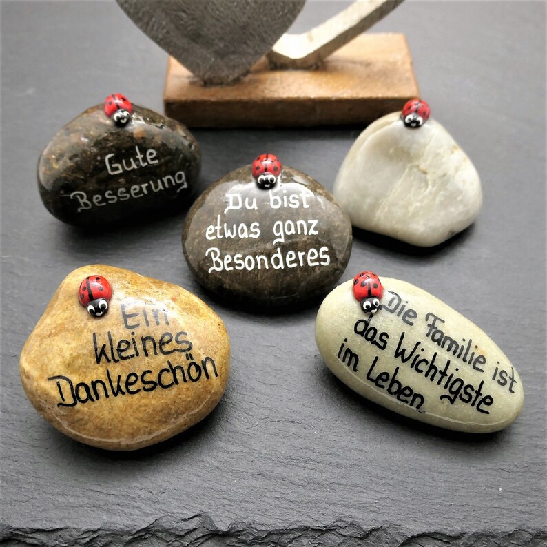 Glücksteine mit Marienkäfer ca. 6,5 cm Glücksbringer mit Wunschtext personalisierbar bemalte Steine zum Geburtstag Tischdekoration 1023 Bild 8