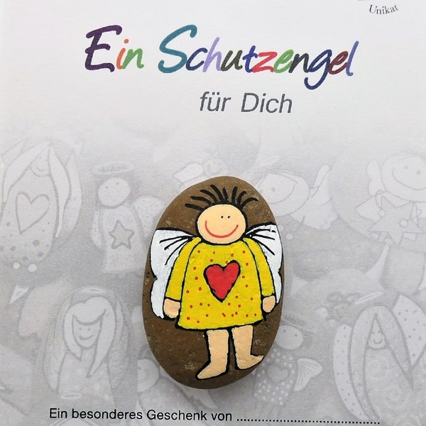 Schutzengel Stein ca. 4cm auf Geschenkkarte im Organzasäckchen Glücksbringer Mitbringsel Handschmeichler Glücksstein Dankeschön Geschenk