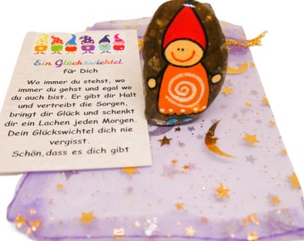 Painted stone with lucky elf and name or magnet birthday gift palm stone lucky stone get well soon souvenir 462
